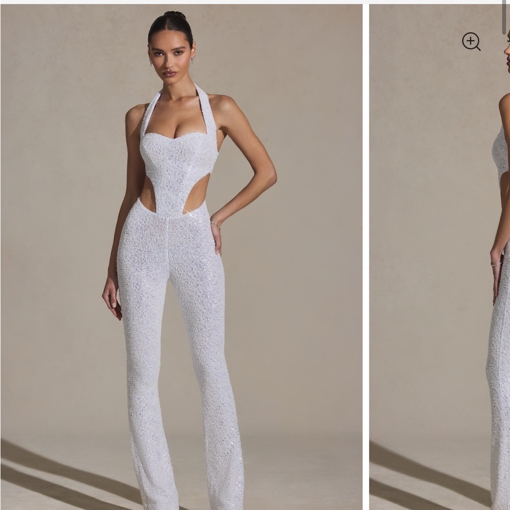 Oh Polly White Textured Sleeveless Jumpsuit